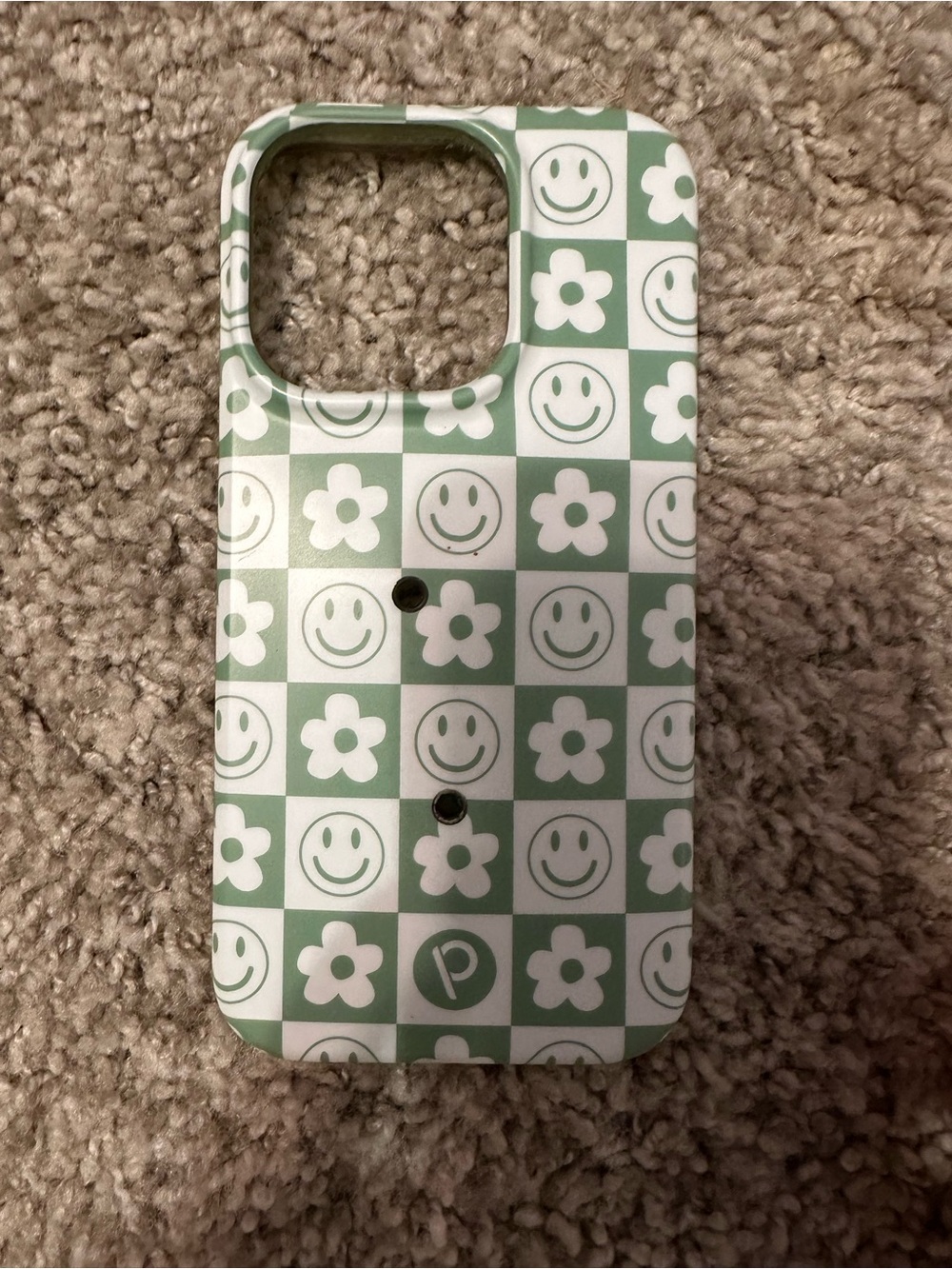 Loopy Checkered Green and White Smiley Face Phone Case